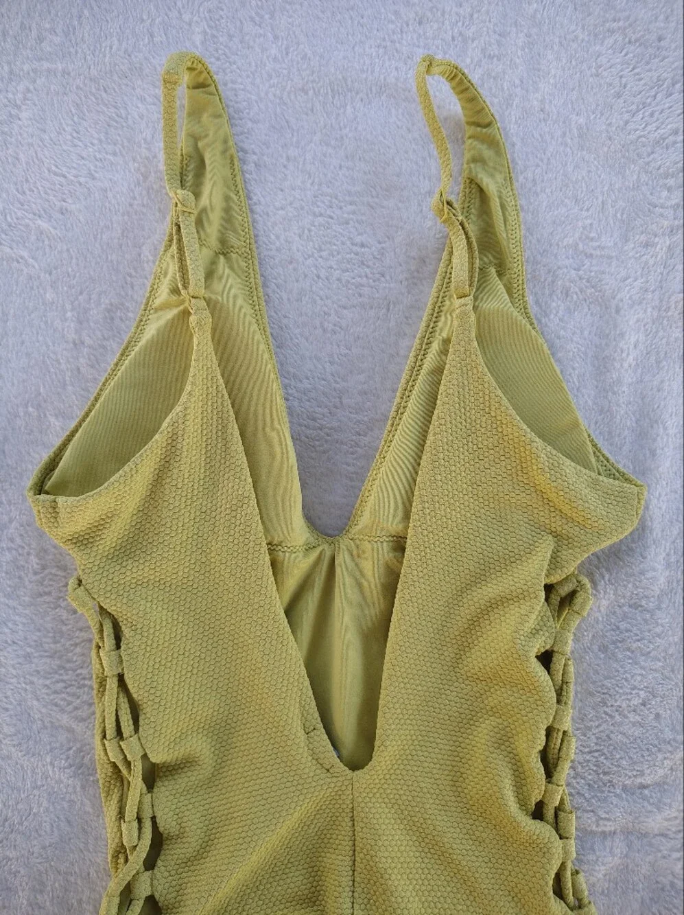 aerie Textured One-Piece Swimsuit in Light Olive Green